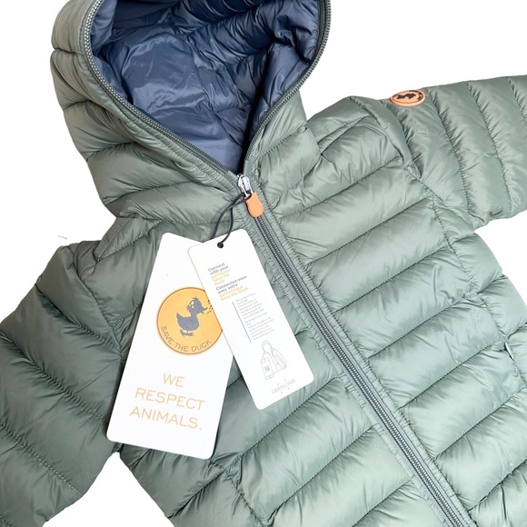 NWT Save the Duck Kids' Dony Puffer Coat Hooded Green Size 2T - Picture 3 of 6